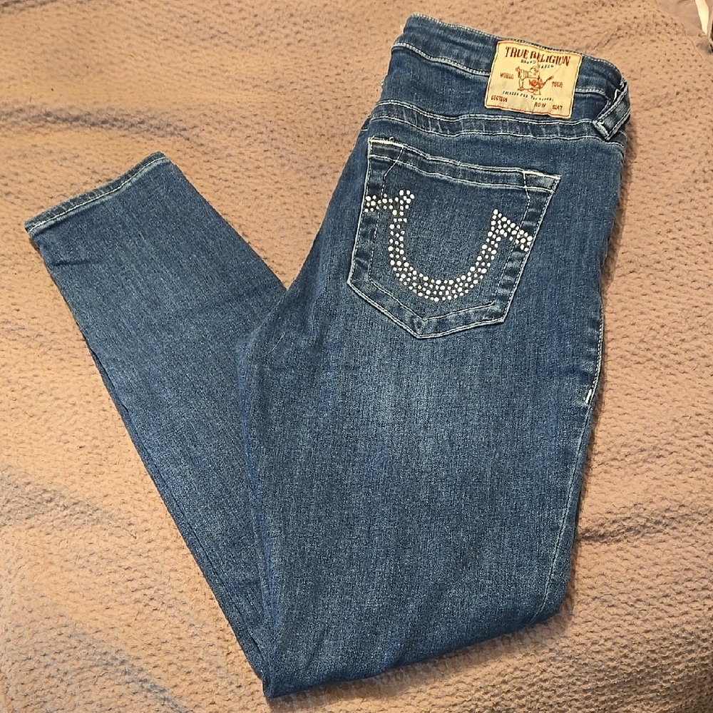 True Religion Jenny Curvy Mid-Rise Super Skimny with Rhinestone Detailed Pockets